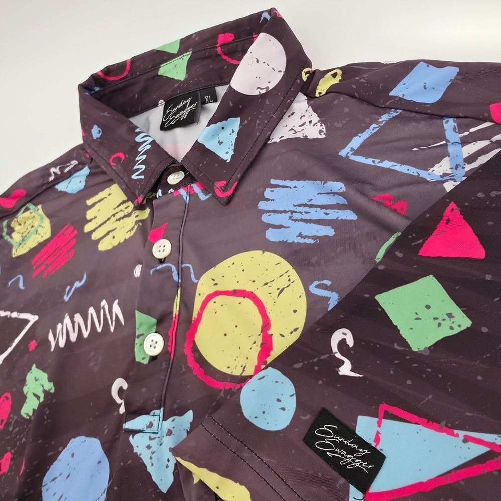 Sunday Swagger Golf Polo Men XL Neon 90s Geometric Retro Print Performance Shirt